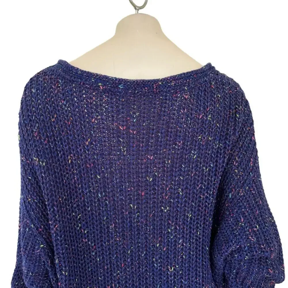 NEW FREE PEOPLE Neon Lights Pullover Sweater in Midnight Aura SZ L